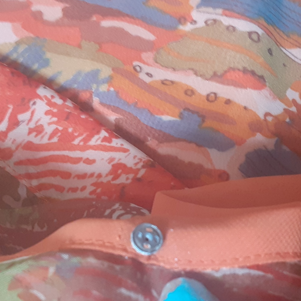 Lucy & Co Orange Multi Print Ruffle Mini Dress Size Small Boho Tie Waist - Picture 11 of 12